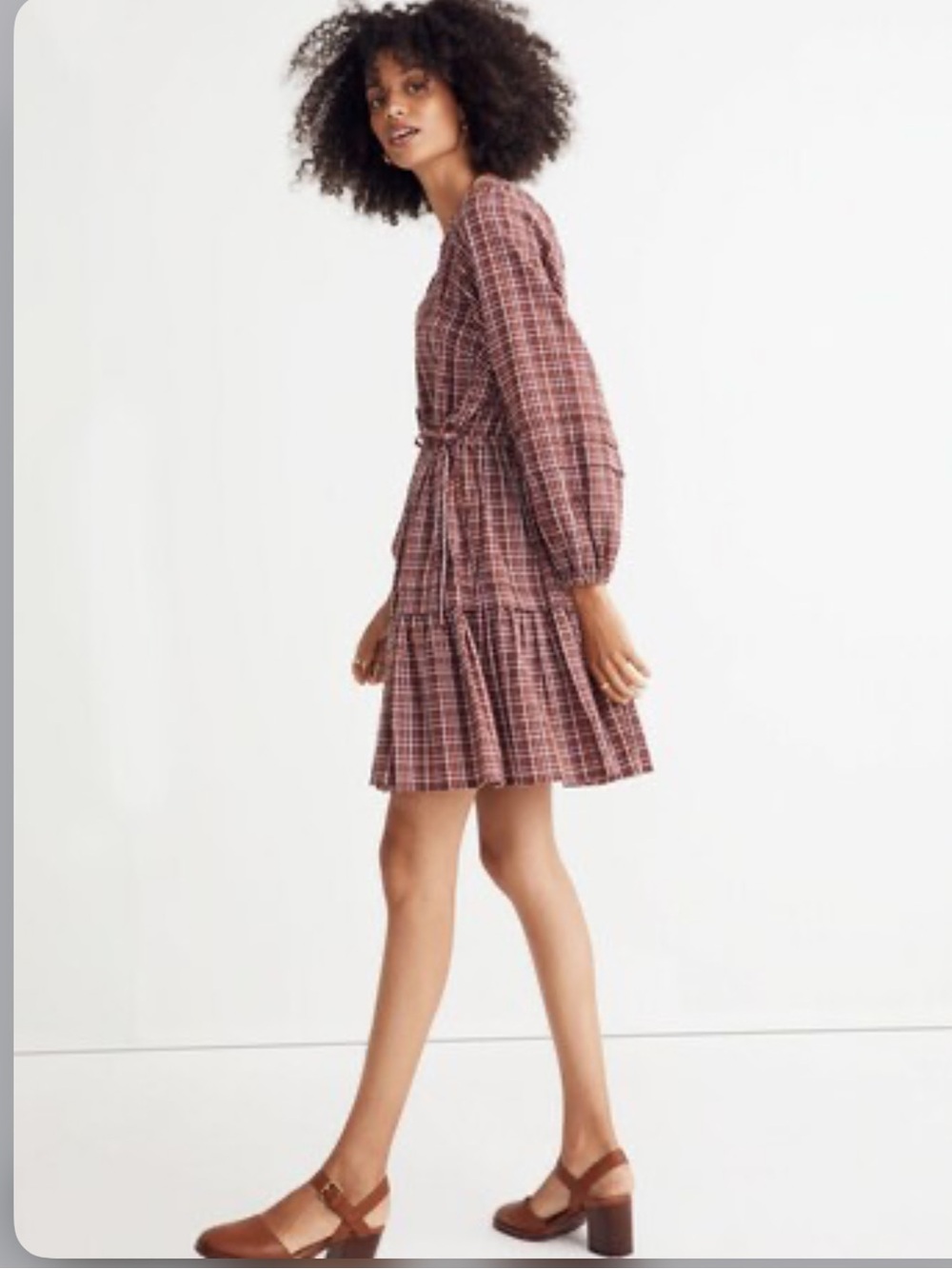 Madewell Rust Plaid Long-Sleeve Mini Dress